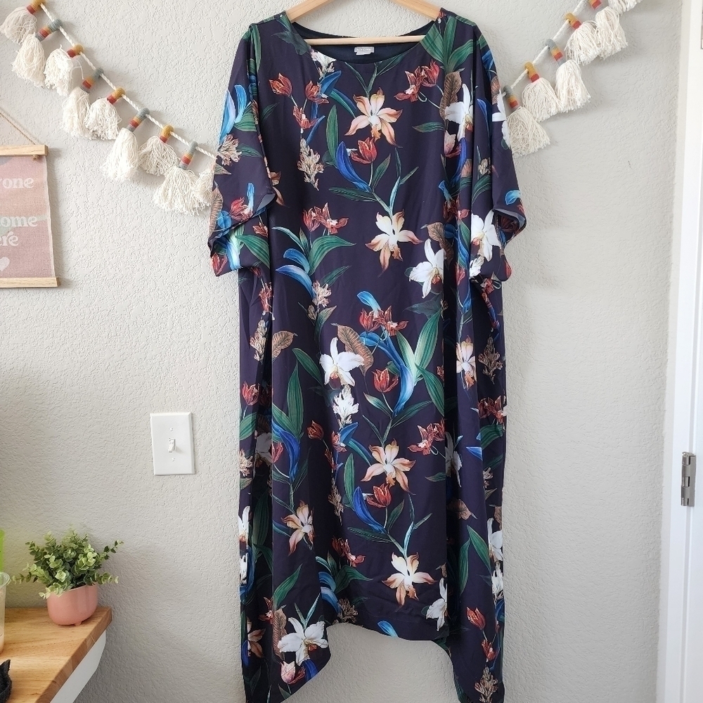 Chico's Easy Print Floral Sharkbite Shirt Dress Tropical Lined Boho Beachy 16/18